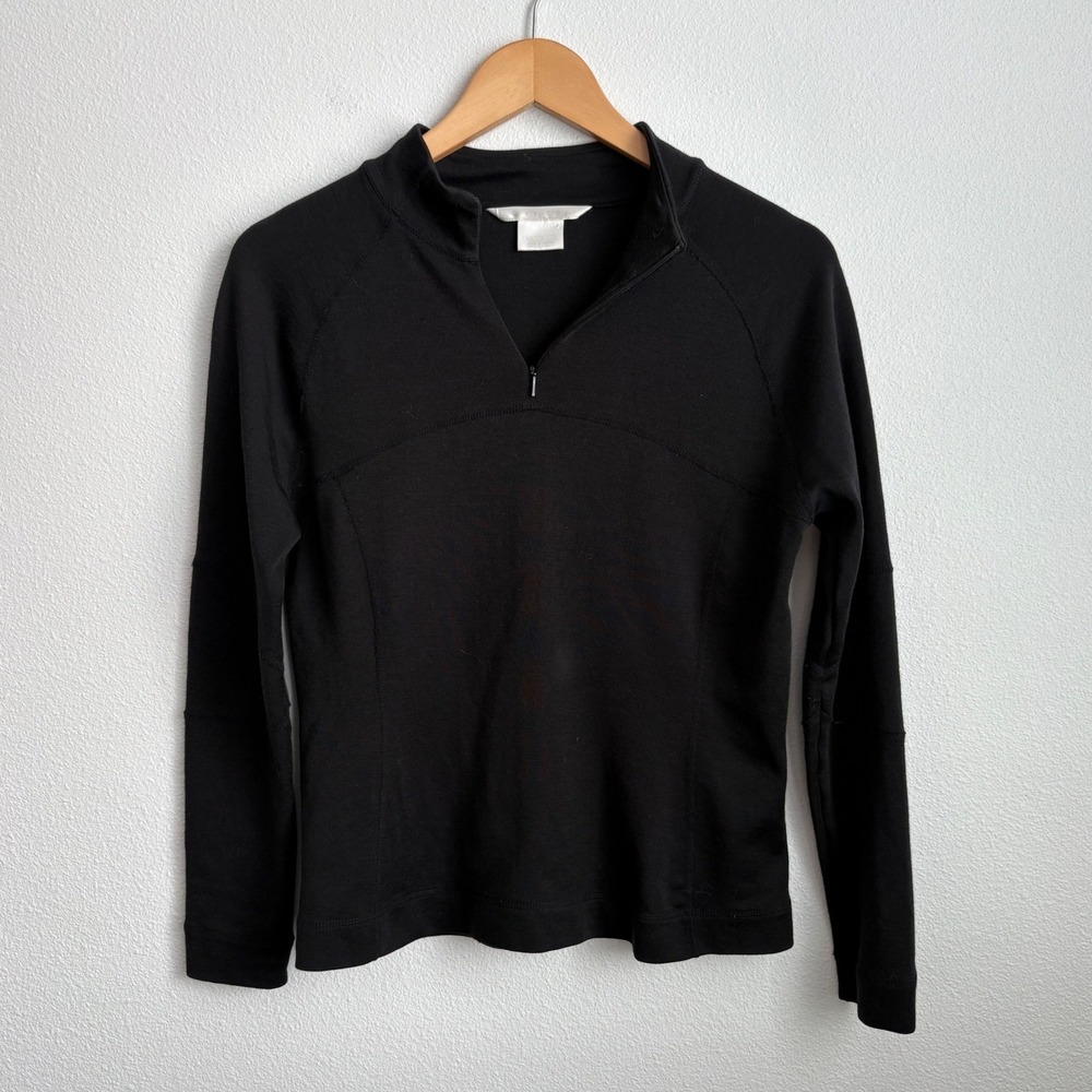 Vintage Nike Golf Black 100% Wool Quarter Zip Mock Neck Long Sleeve Top Small